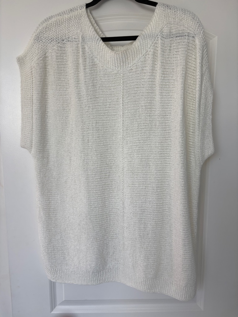 Cable & Gauge White Open-Knit Crewneck Sweater with button down back